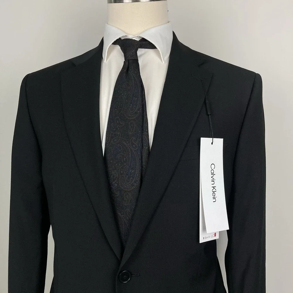 Calvin‎ Klein Mens Slim-fit Suit Jacket Blazer 44R Black Solid Stretch E06798